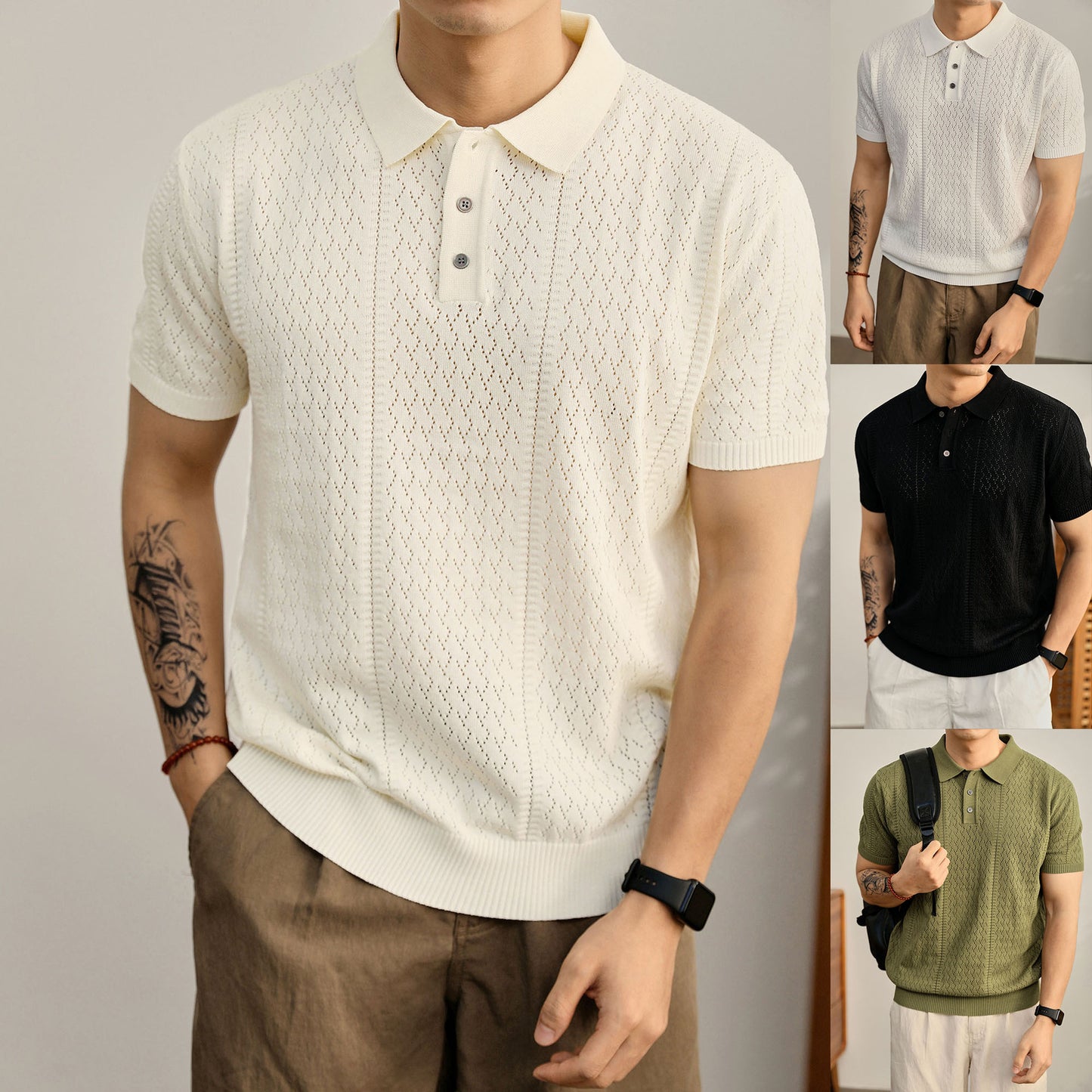 Mens Breathable Knit Polo Shirt