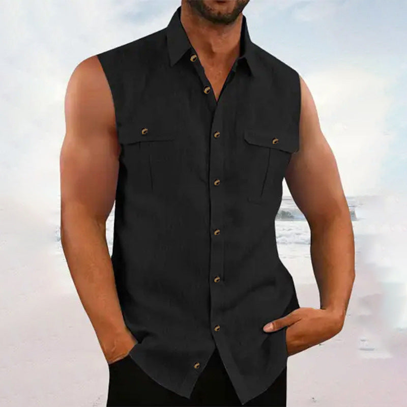 Men's Casual Sleeveless Lapel Shirt