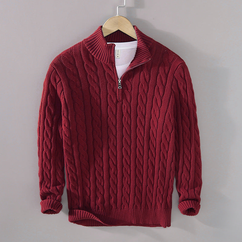 Mens Half Turtleneck Knit Sweater Zipper Pullover