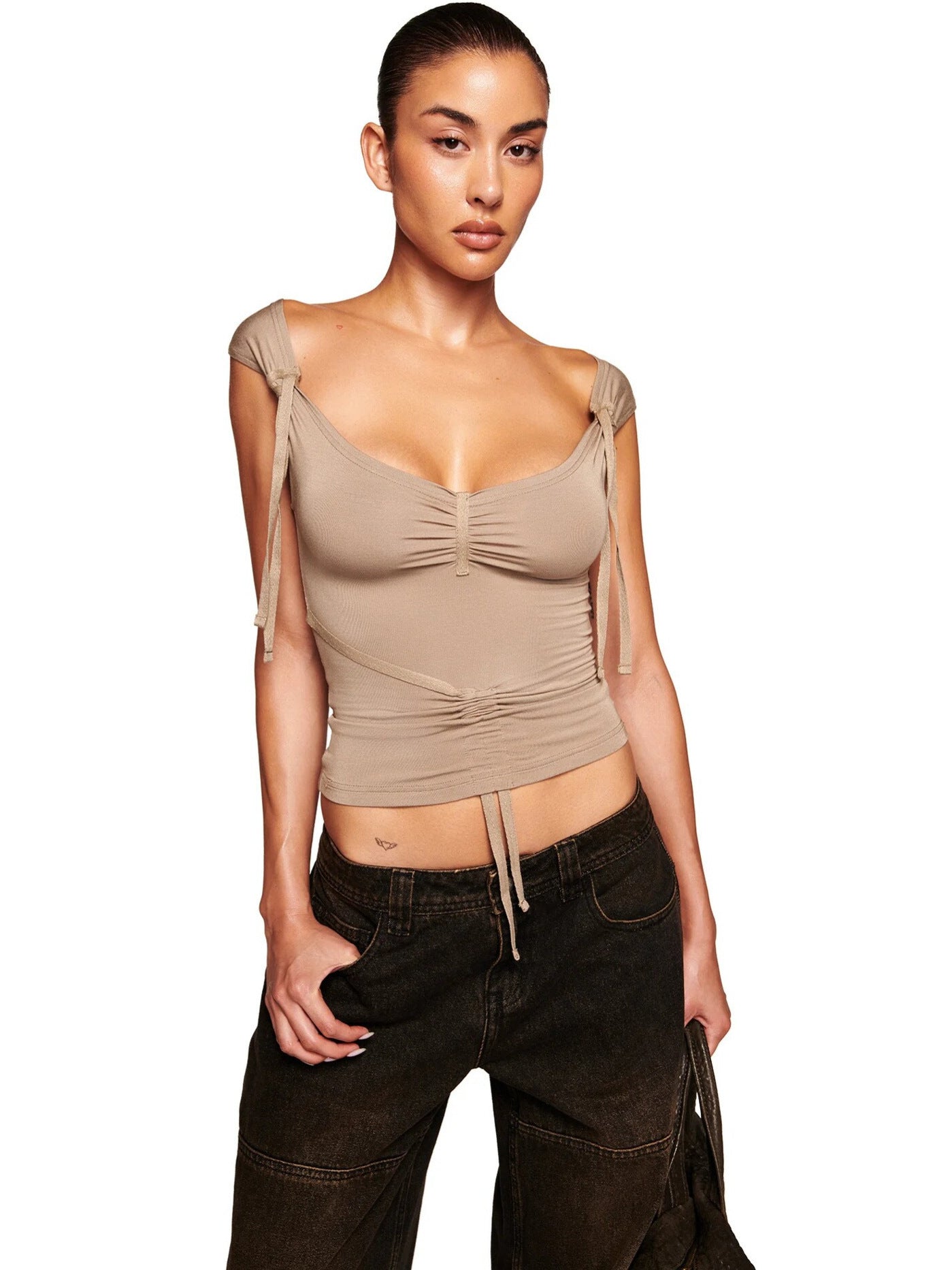 Slim-fit drawstring minimalist sexy camisole top