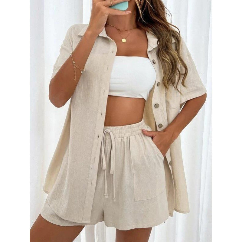 Casual Short Sleeve Shirt and Shorts Set