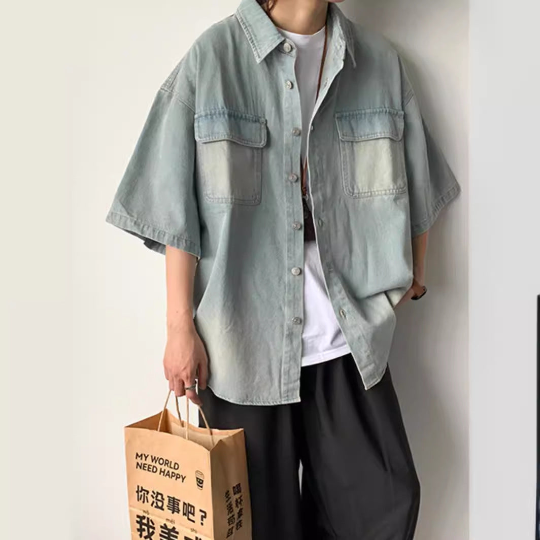 Mens Denim Short Sleeve Shirt Jacket