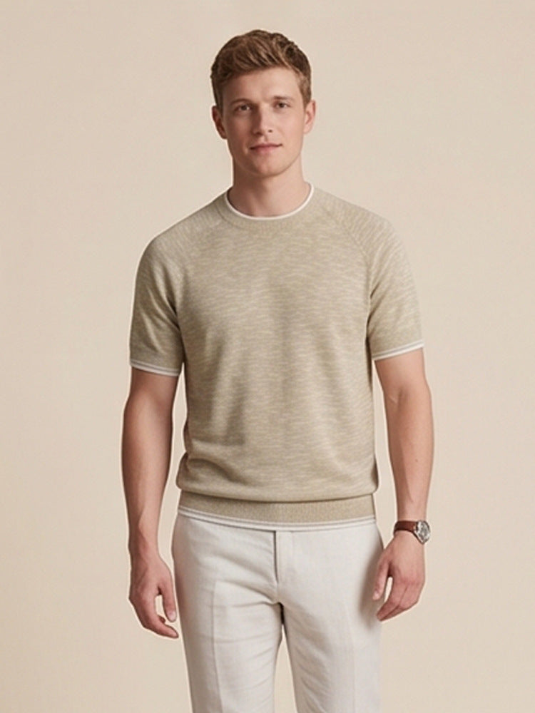Men's Summer Cotton Linen Blend Short Sleeve Knit T-Shirt
