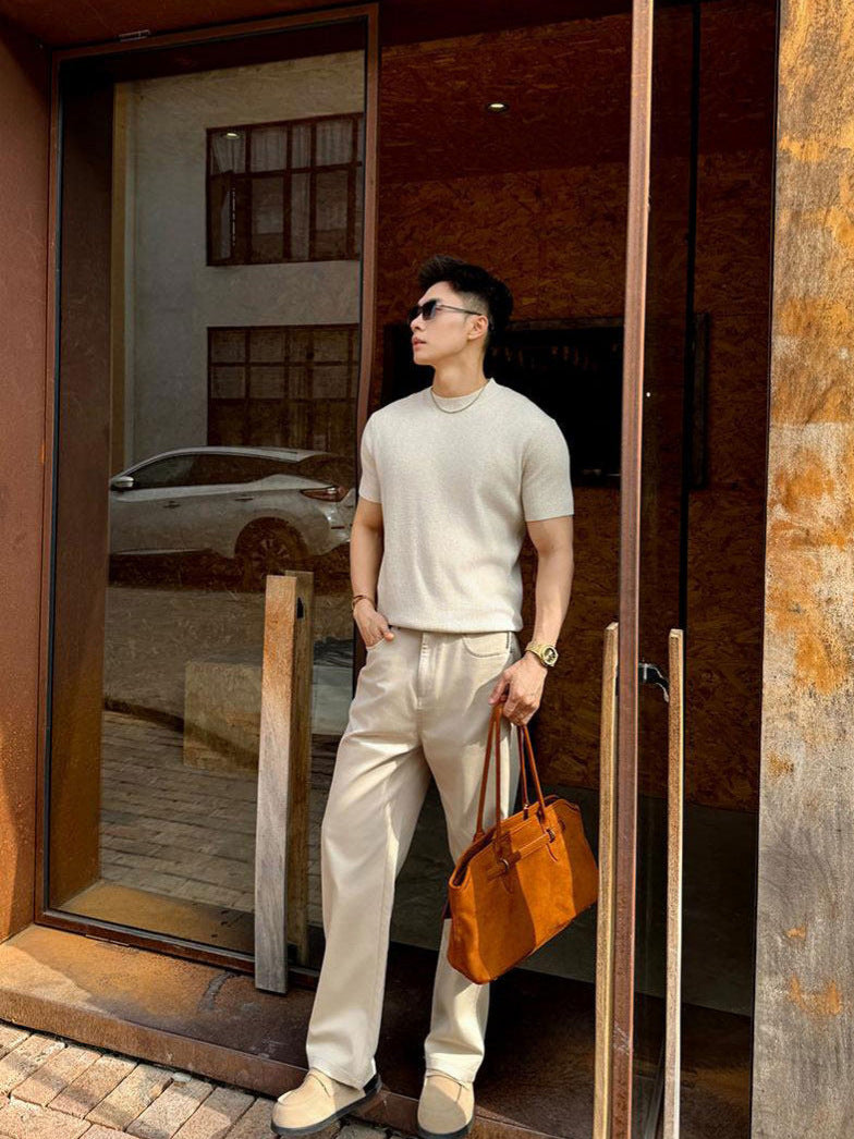 Classic Round Neck Knitted T-Shirt for Men