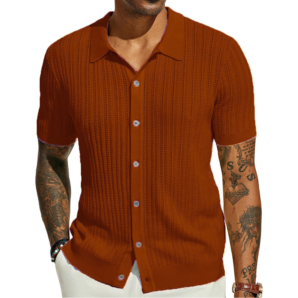 Mens Breathable Short Sleeve Knitted Shirt