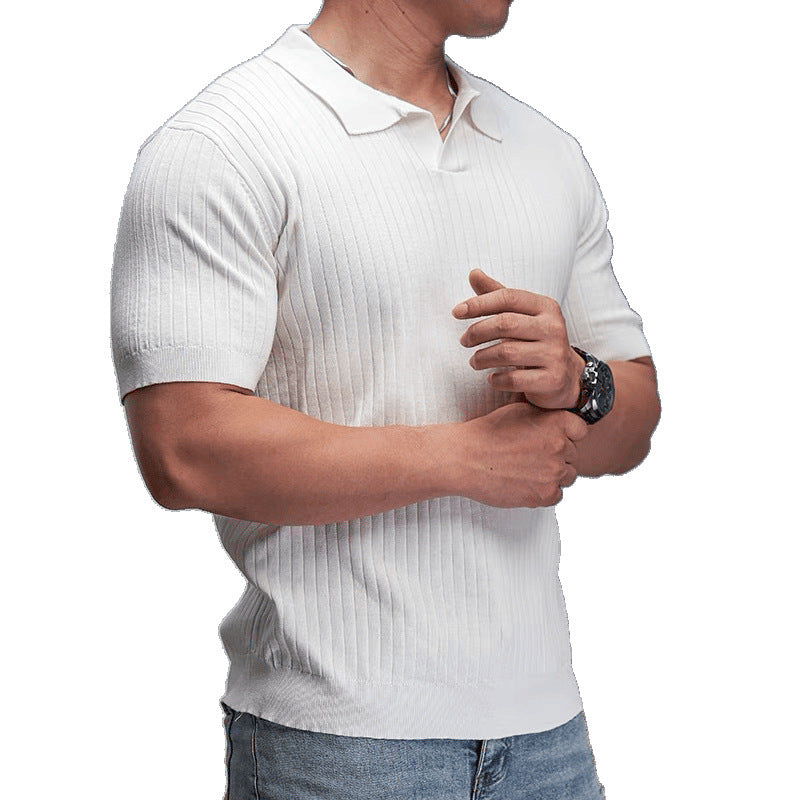 Mens Knitted Polo Shirt Short Sleeve Casual