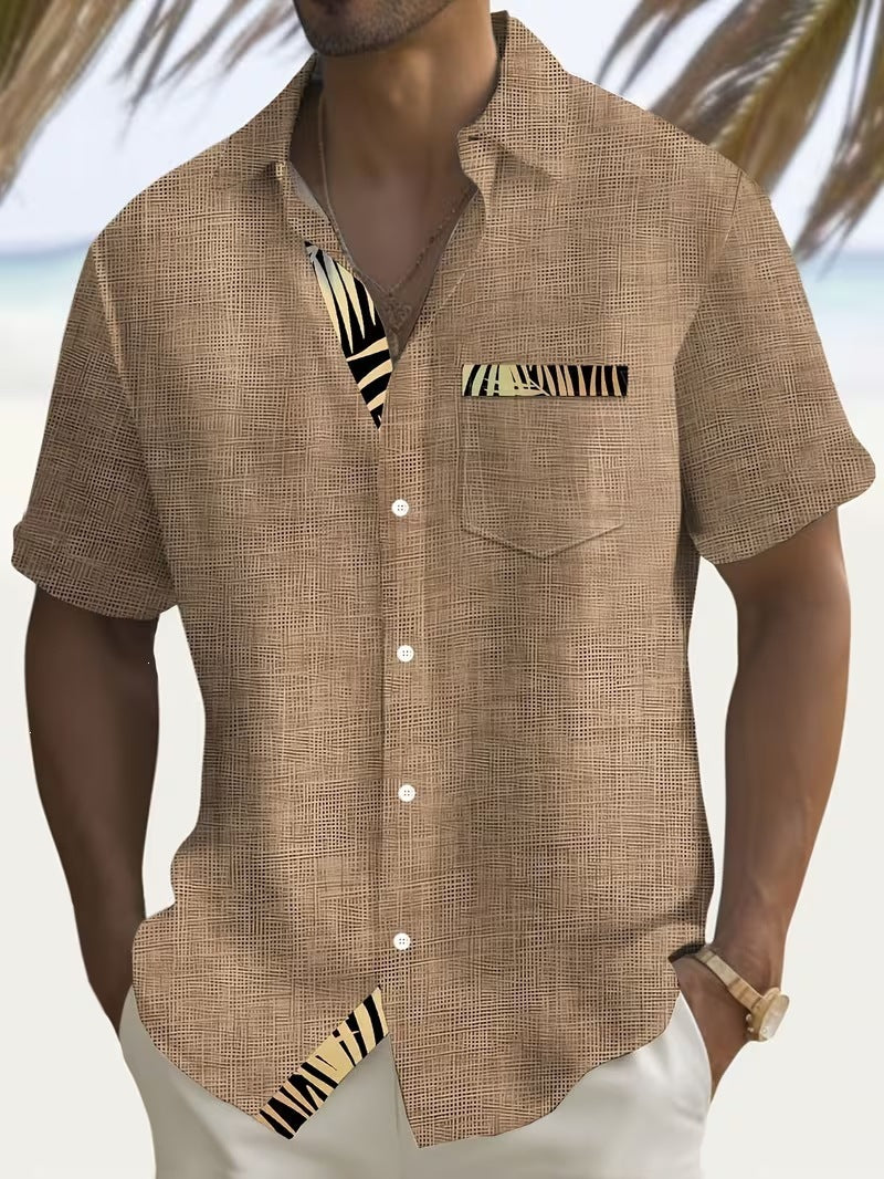 Summer European and American Printed Short-Sleeved Shirt Men's Loose Large Size Casual Lapel Shirt Top
