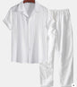 Mens Casual Short Sleeve Shirt and Long Pants Set