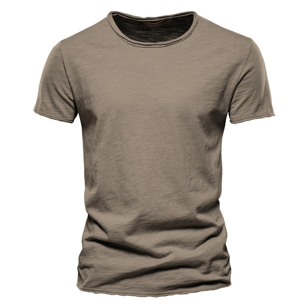 Mens Solid Color V-Neck Cotton T-Shirt