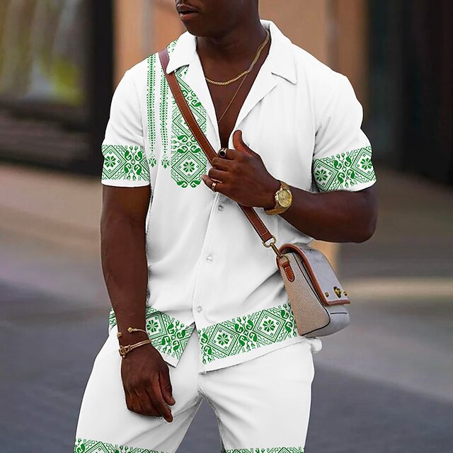 Men's Summer Casual Short-Sleeve Shirt and Shorts Set