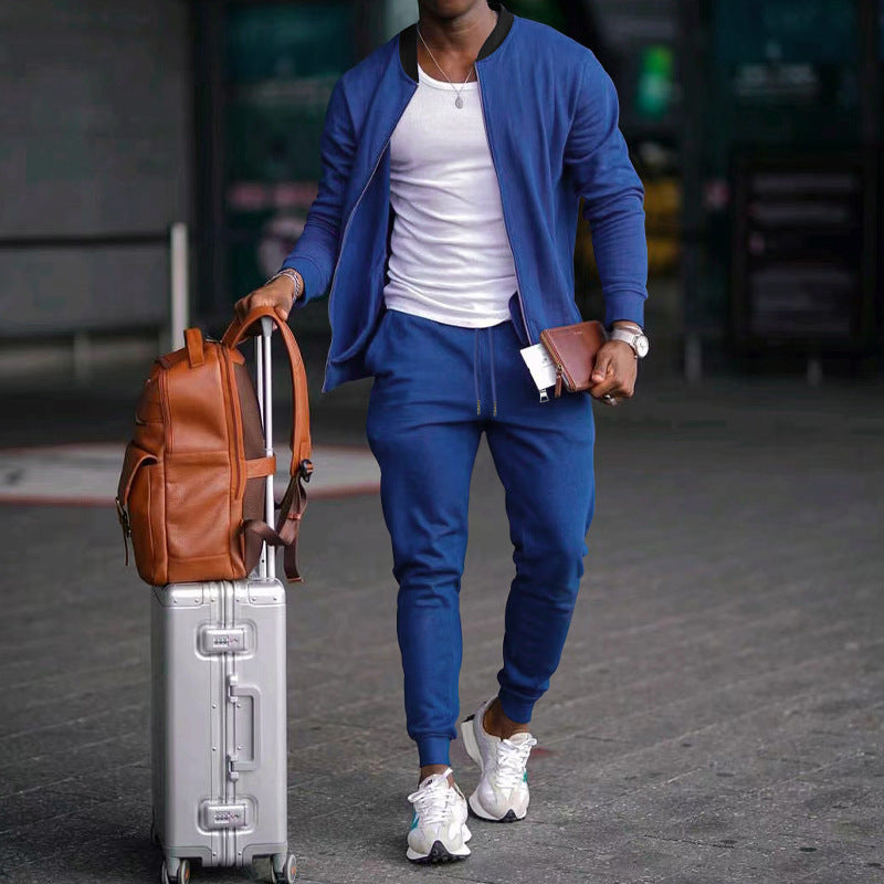 Casual Jacket Suit with Stand Collar