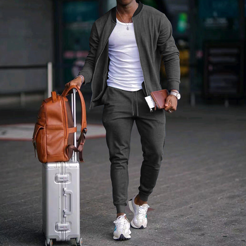 Casual Jacket Suit with Stand Collar