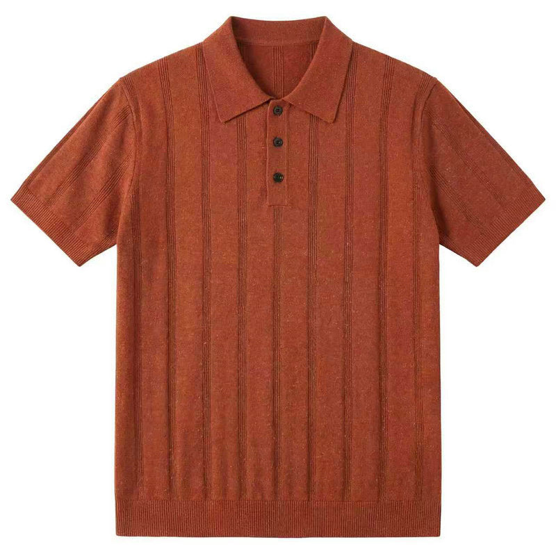 16-Gauge Tencel Linen Knitted Polo Shirt for Men Summer Thin Breathable Old Money Style