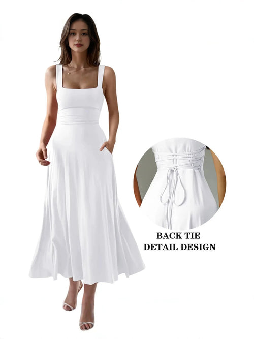 Elegant Sleeveless A-Line Long Dress with Adjustable Waist