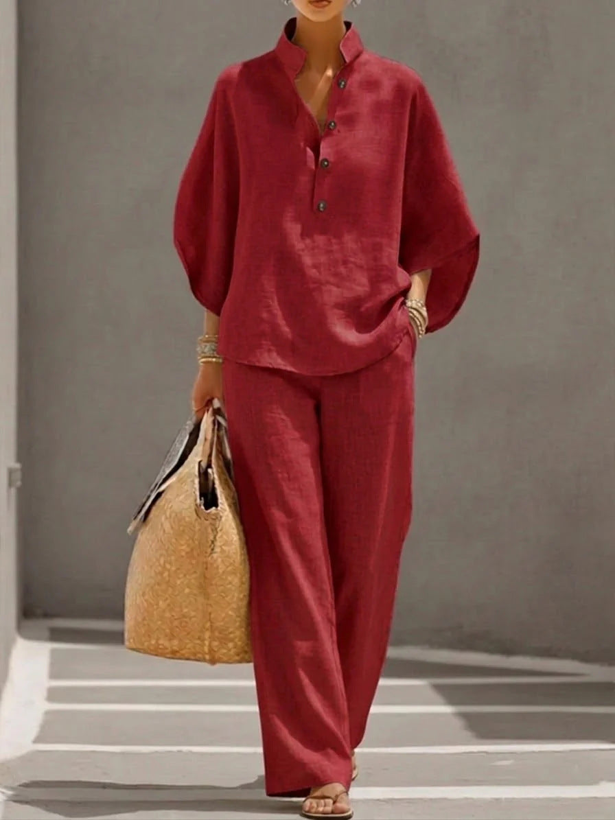 Linen Batwing Sleeve Shirt and Pants Set