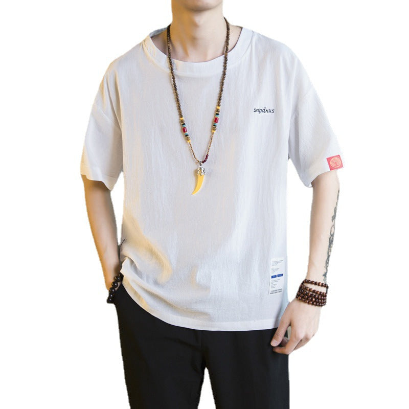 Chinese Style Cotton Linen T-Shirt for Men