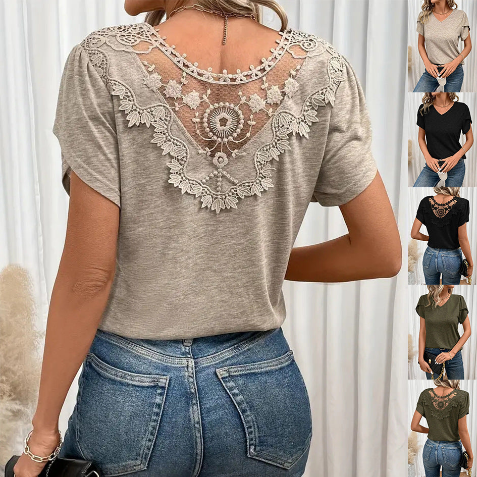 Womens V-Neck Double-Layer T-Shirt
