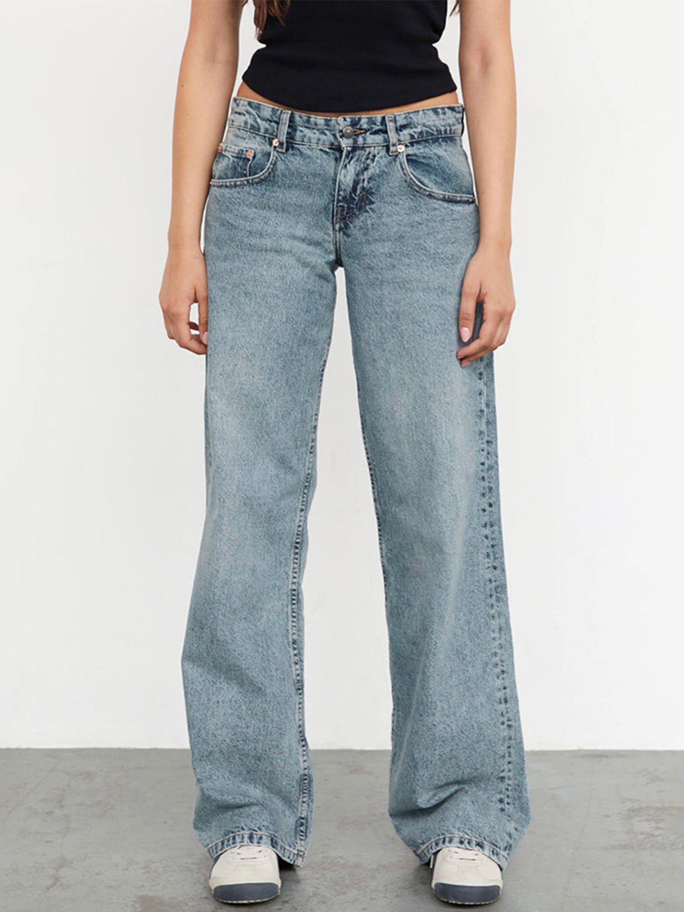 Womens High Waist Straight Leg Denim Jeans