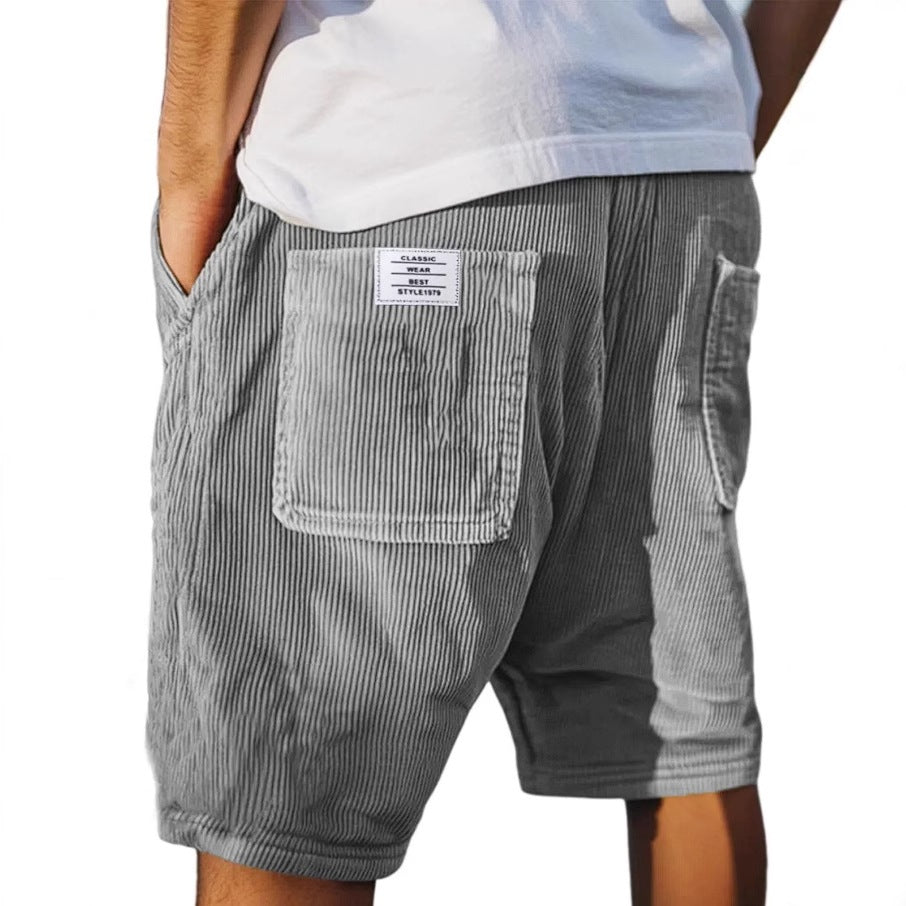 Mens Vintage Corduroy Shorts with Multiple Pockets
