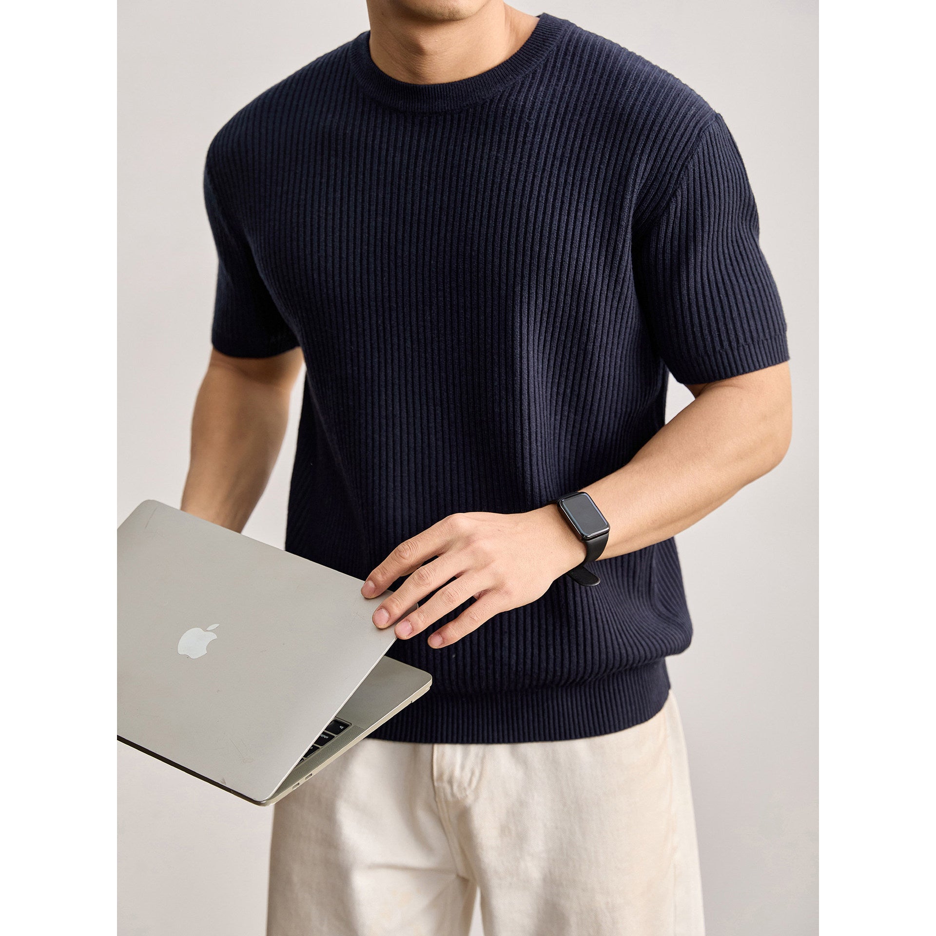 Classic Round Neck Knitted T-Shirt for Men