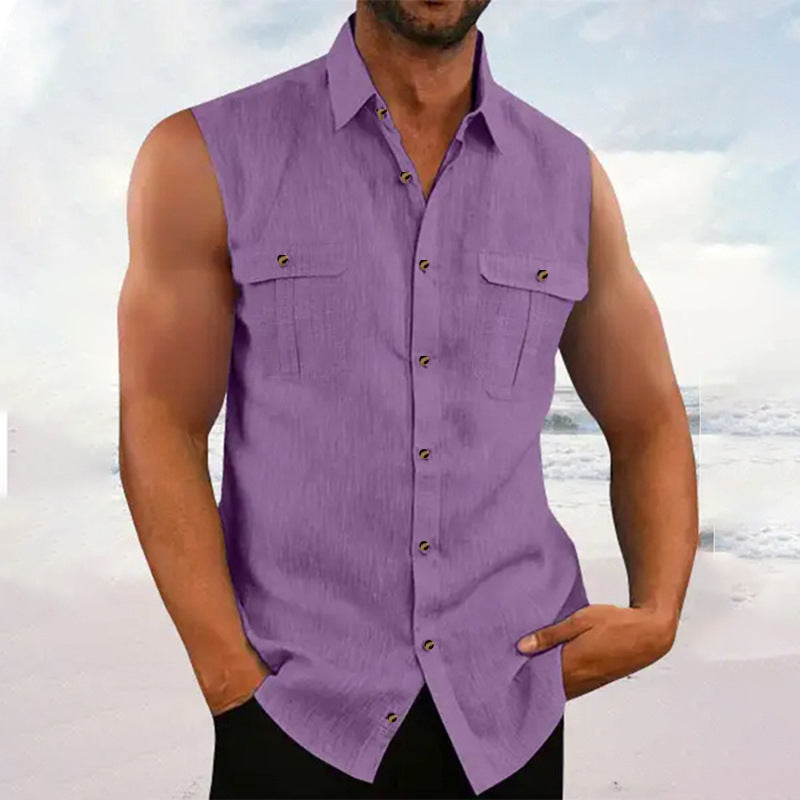 Men's Casual Sleeveless Lapel Shirt