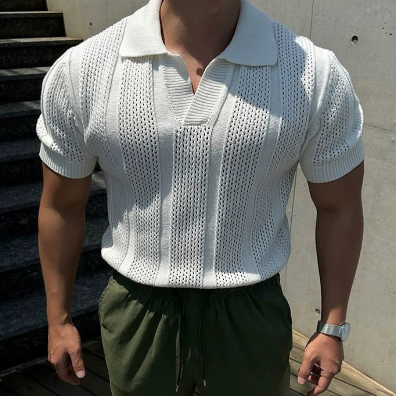 Hollow Mesh Knit Mens Polo Shirt