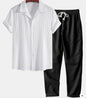 Mens Solid Color Short Sleeve Shirt and Pants Set