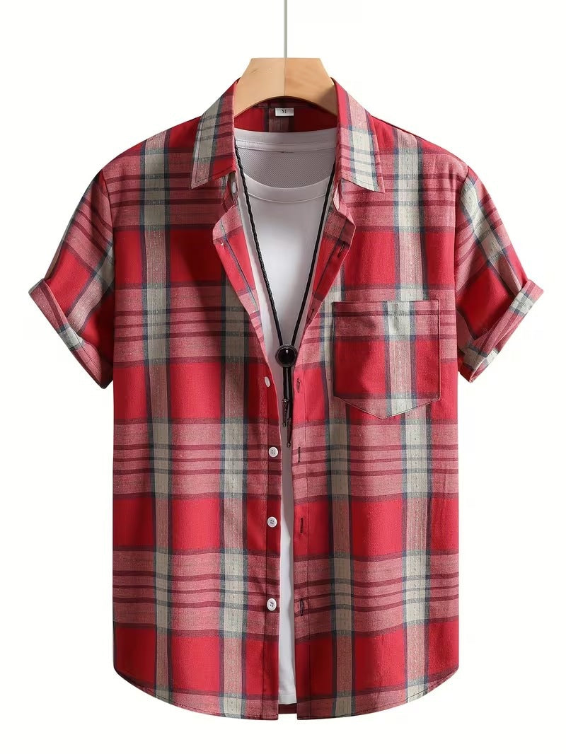Summer European and American Printed Short-Sleeved Shirt Men's Loose Large Size Casual Lapel Shirt Top