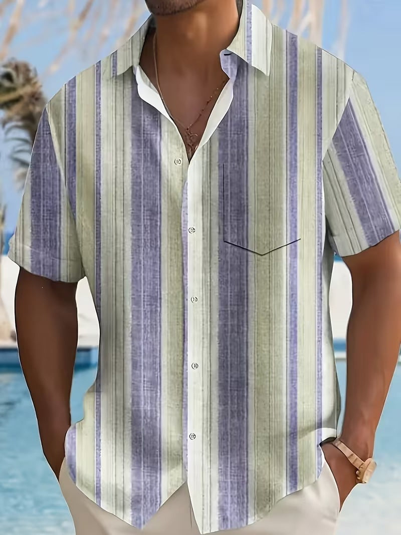 Summer European and American Printed Short-Sleeved Shirt Men's Loose Large Size Casual Lapel Shirt Top