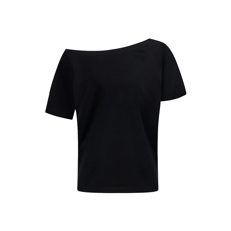 Irregular slanted collar off-the-shoulder short-sleeved shirts in summer