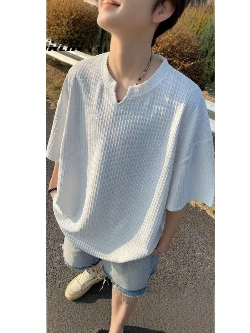 Textured Ice Silk Short Sleeve T-Shirt for Men
