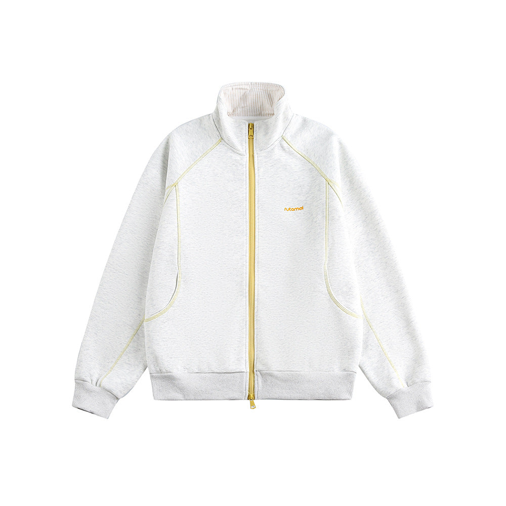 Vintage Deconstructed Stand Collar Sweatshirt