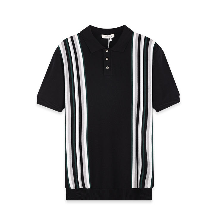 Mens Breathable Striped Polo Shirt