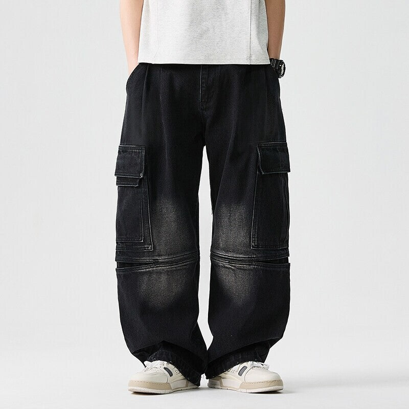 Men Multi Pocket Spliced Denim Pants