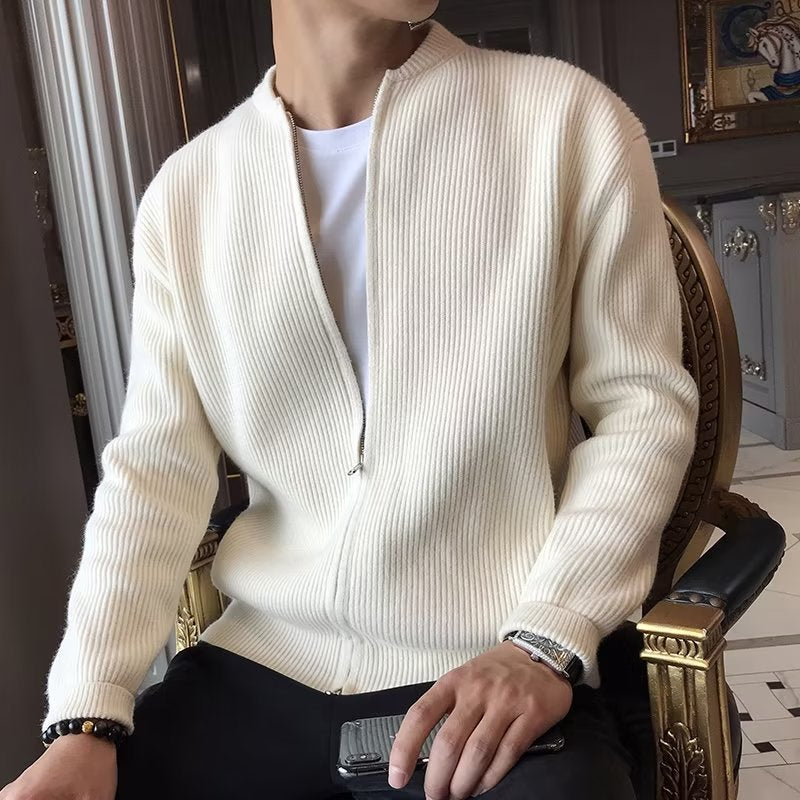 Mens Solid Color Knitted Cardigan