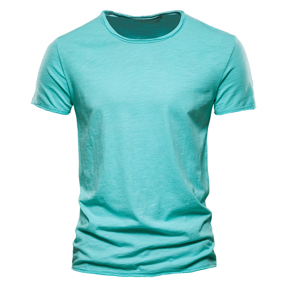 Mens Solid Color V-Neck Cotton T-Shirt