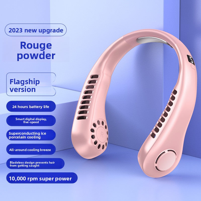USB Rechargeable Neck Hanging Fan with Silent Bladeless Design