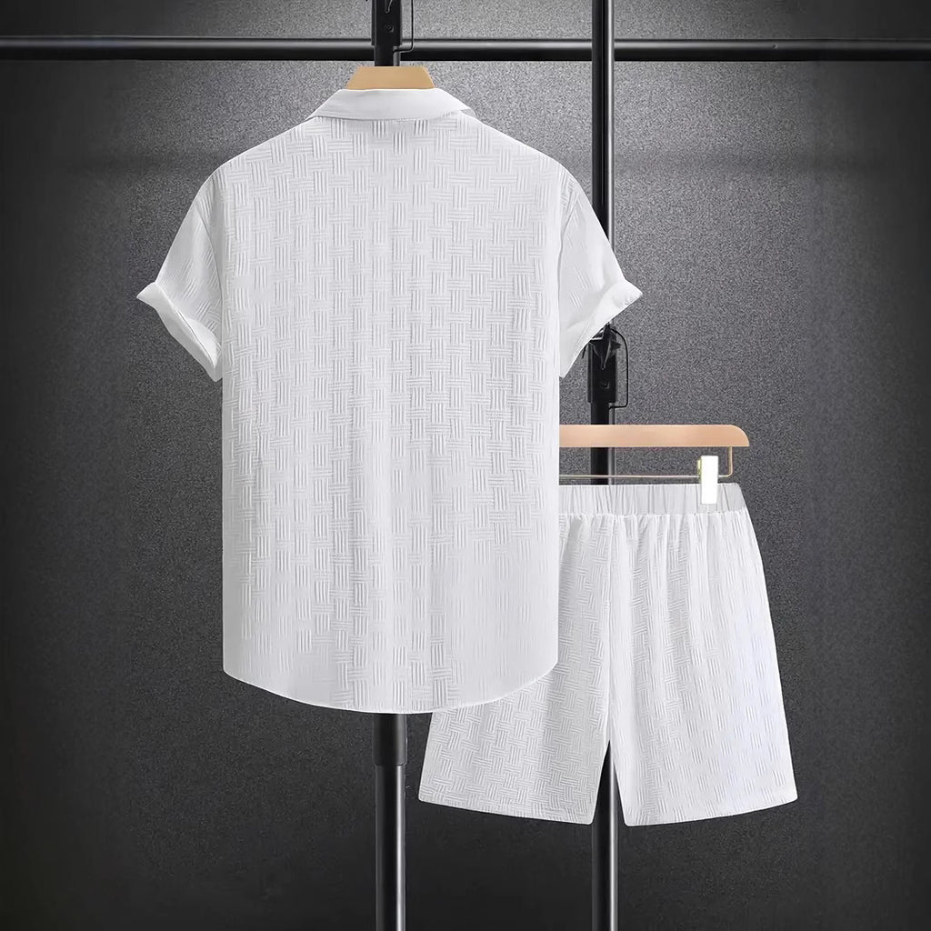 Men's Jacquard Casual Shirt and Shorts Set