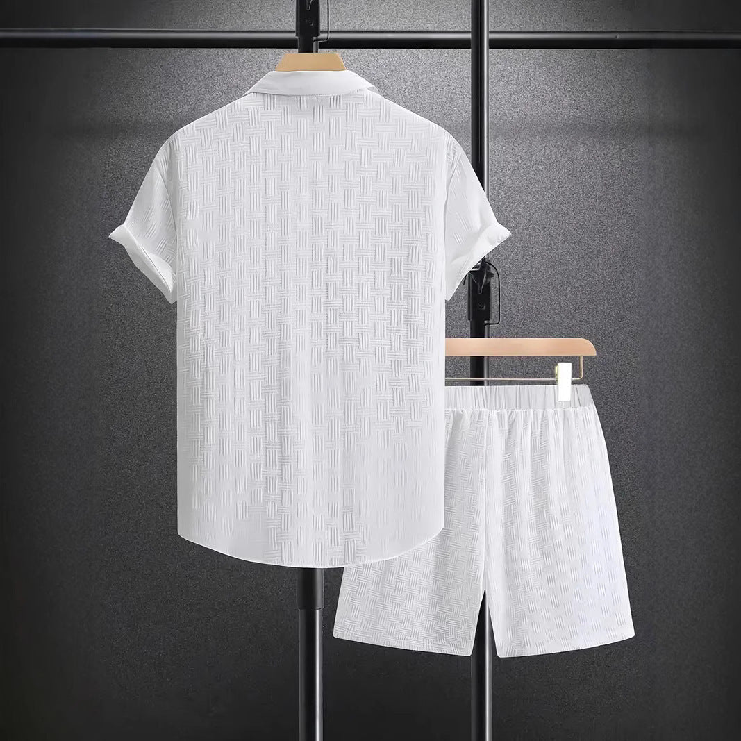 Men's Jacquard Casual Shirt and Shorts Set
