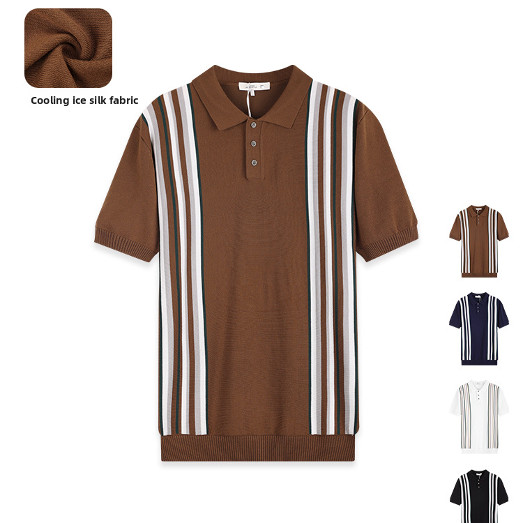 Mens Breathable Striped Polo Shirt