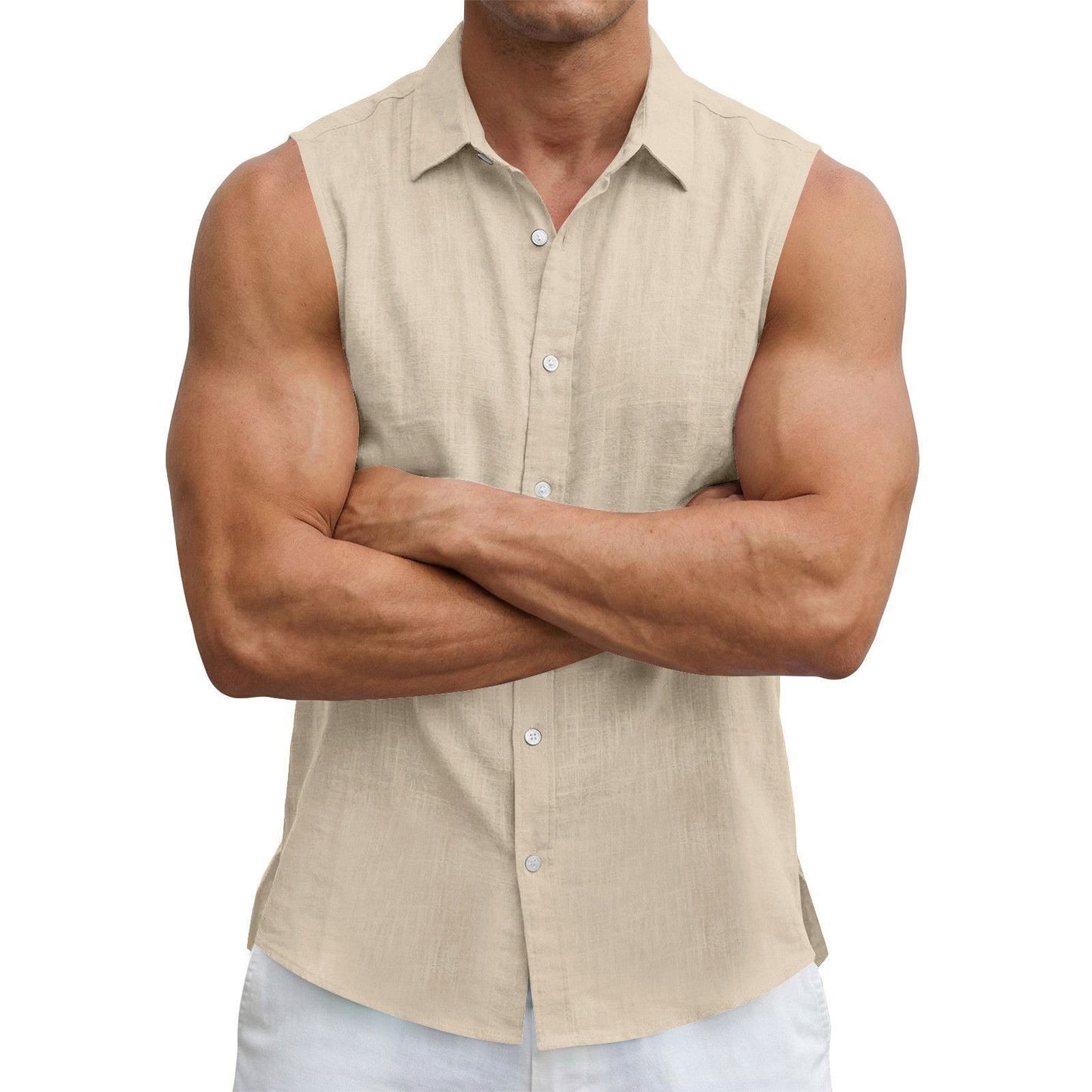 Lapel Sleeveless Shirt for Men, Solid-Color Vest