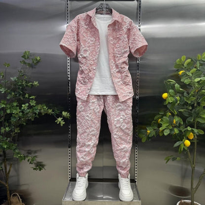 Two-piece embossed short pants for men
