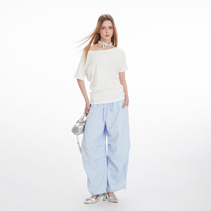 Irregular slanted collar off-the-shoulder short-sleeved shirts in summer