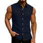 Lapel Sleeveless Shirt for Men, Solid-Color Vest