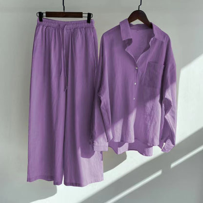 cotton and linen shirts, high-waisted loose trousers