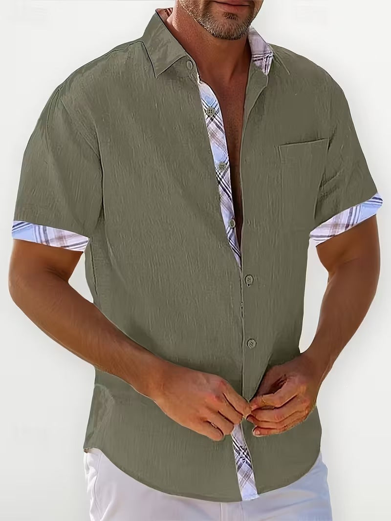 Summer European and American Printed Short-Sleeved Shirt Men's Loose Large Size Casual Lapel Shirt Top