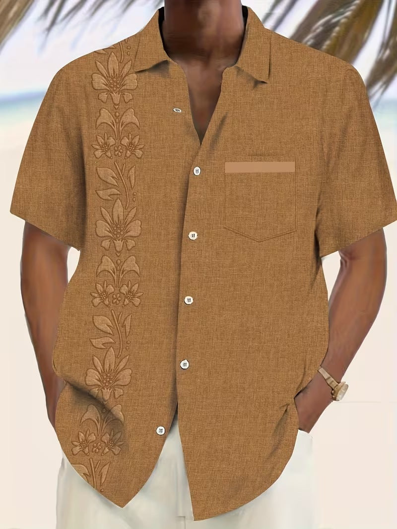 Summer European and American Printed Short-Sleeved Shirt Men's Loose Large Size Casual Lapel Shirt Top