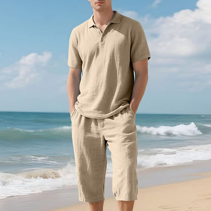 Men's Linen Polo Shirt and Short Pants Set