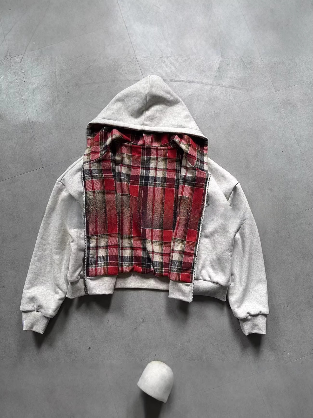 Retro Plaid Hooded Zip-Up Sweatshirt Jacket