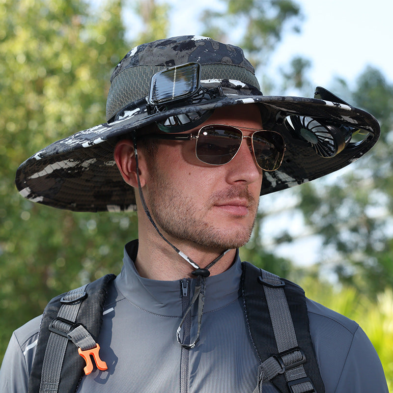 Solar Rechargeable Outdoor Cooling Hat with Adjustable Fans